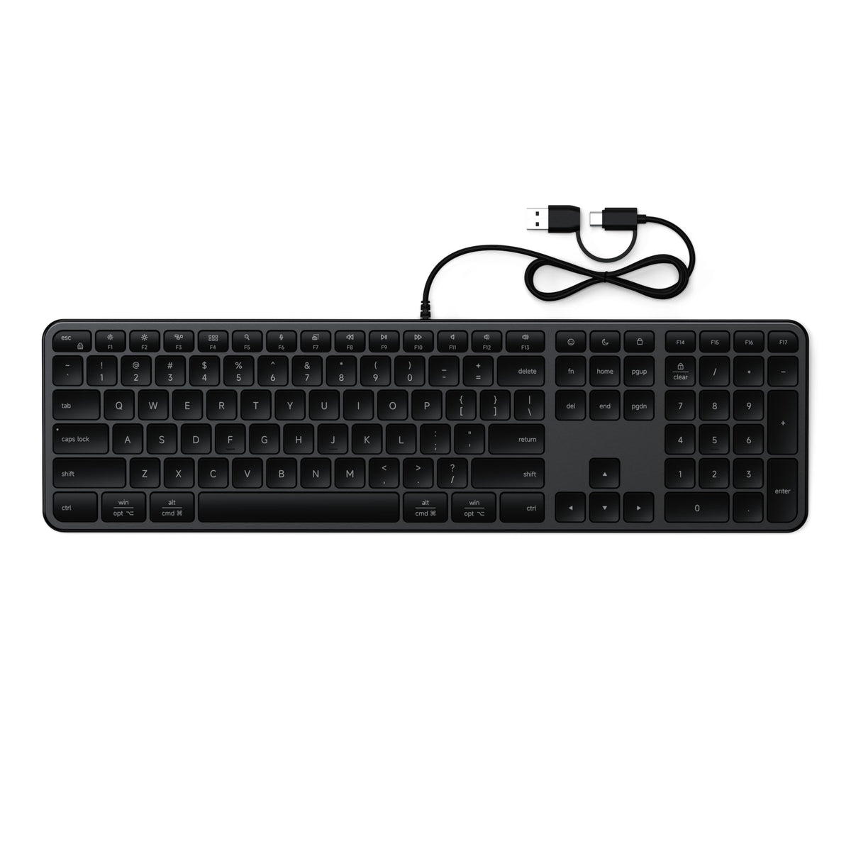Satechi Slim LX3 Wired Keyboard, Cross-Platform OS Switching, Space Black