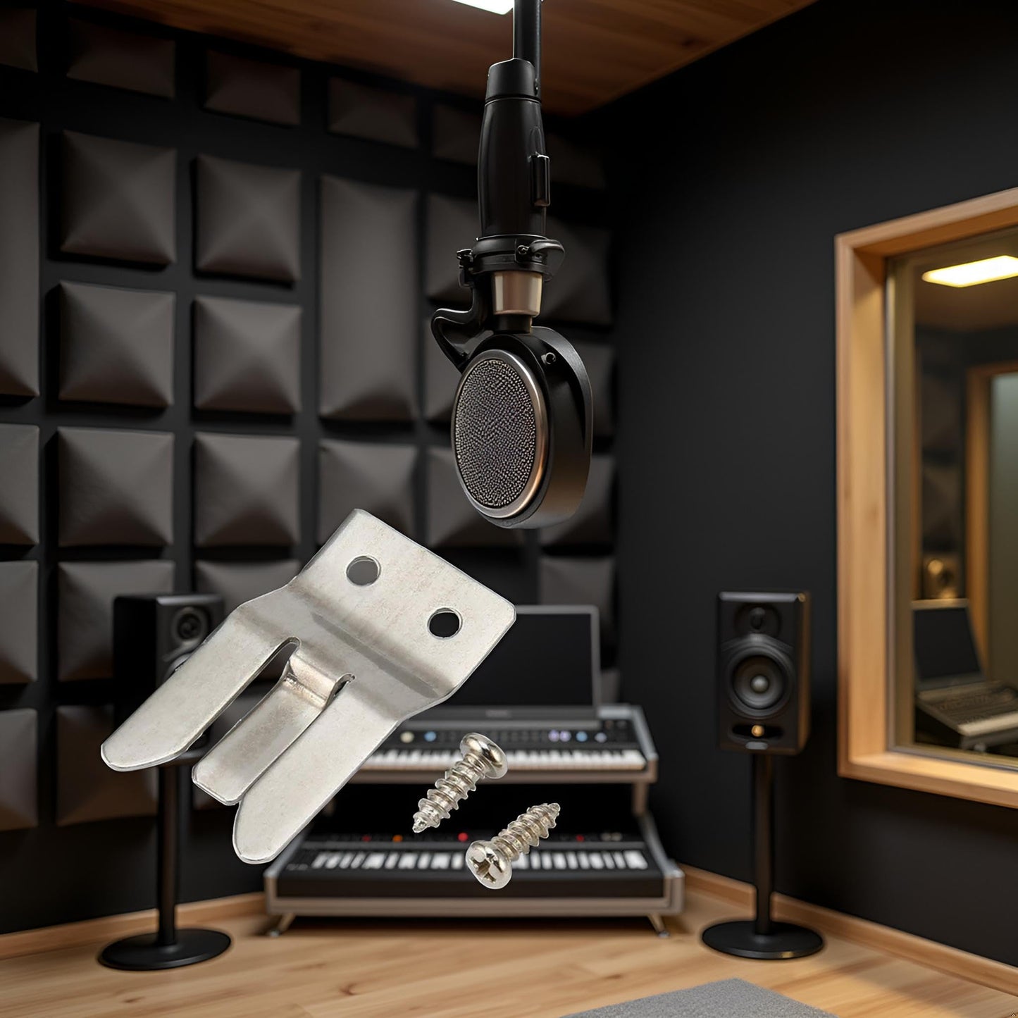 1Pc Silver Metal Mic Holder/Clip Cb Mic Holder- Screw in Screws Included Pull Up to Re Microphone Clips Accessories Musical Instruments