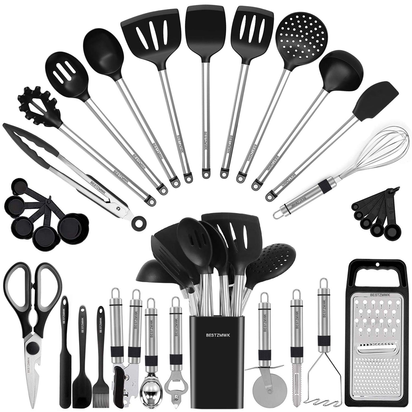 33-Piece Silicone Kitchen Utensil Set – Cooking Gadgets & Stainless Steel Spatulas for Nonstick Cookware, Pots & Pans