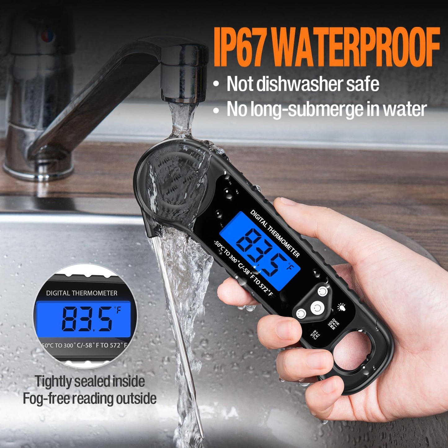 AMMZO Digital Meat Thermometer, Instant Read for Cooking, BBQ, Grill, Smoker, Oven, Roast & Candy, Kitchen & Camping Essentials, Gifts for Men & Women