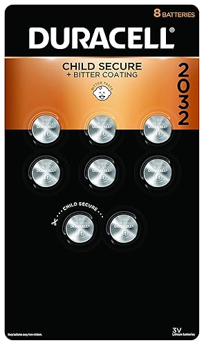 Duracell CR2032 3V Lithium Battery, Child Safety Features, 8 Count Pack, Lithium Coin Battery for Key Fob, Car Remote, Glucose Monitor, CR Lithium 3…