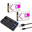 NP-BY1 Battery with Dual-Channel Charger Compatible for Sony NP BY1 EN-EL11 Li-60B DLi-78 DB-L70 DB-80, for Sony Action Mini HDR-AZ1, for Nikon