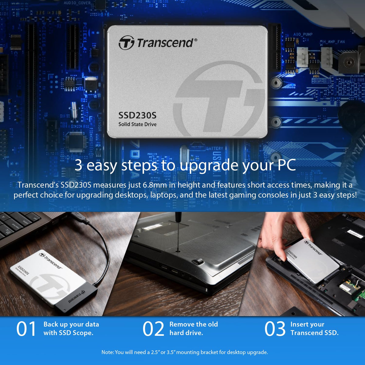 Transcend 128GB SSD230S 2.5" SATA III SSD, Up to 560MB/s, DRAM Cache