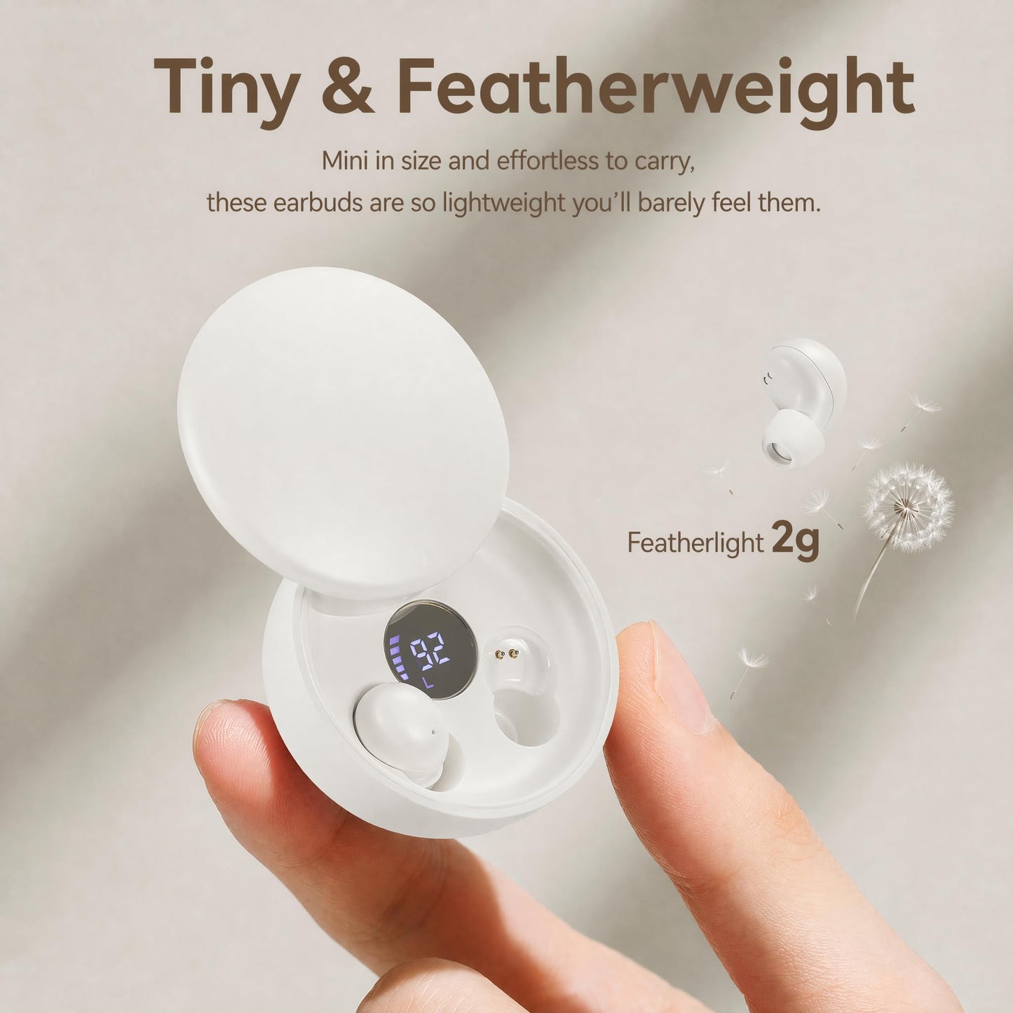 Honcas Mini Invisible Bluetooth Earbuds, Wireless for Small Ears (White)
