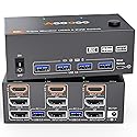 8K@60Hz HDMI Displayport KVM Switch 3 Monitor 2 Computer 4K@144Hz Triple Monitor KVM Switches with USB 3.0 Port,Wired Remote,Power Adapter and USB3.0