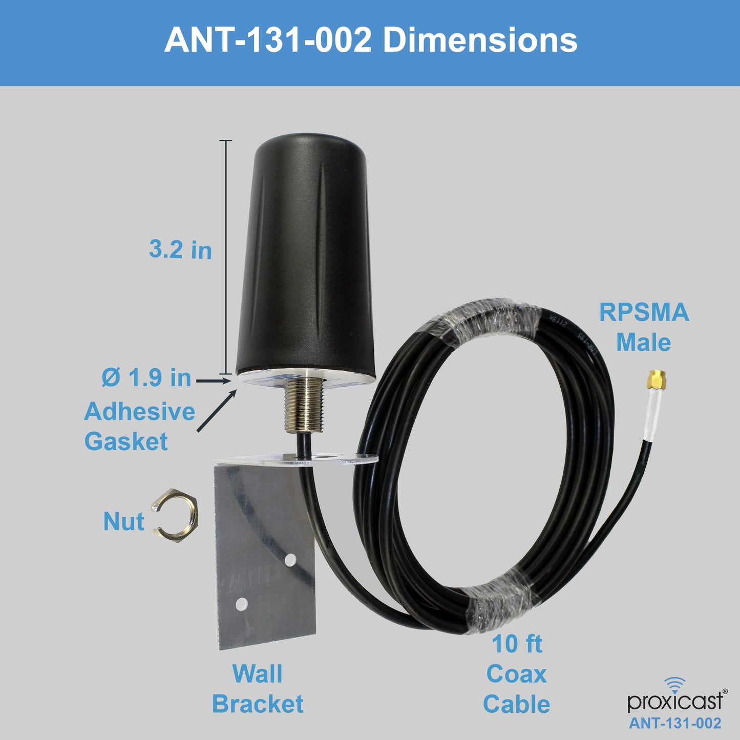 Proxicast Indoor/Outdoor Omnidirectional WiFi Antenna - Tri-Band 2.4/5.8/6 GHz - 3-5 dBi Gain - Vandal Resistant Low Profile Fixed Through-Hole Mount