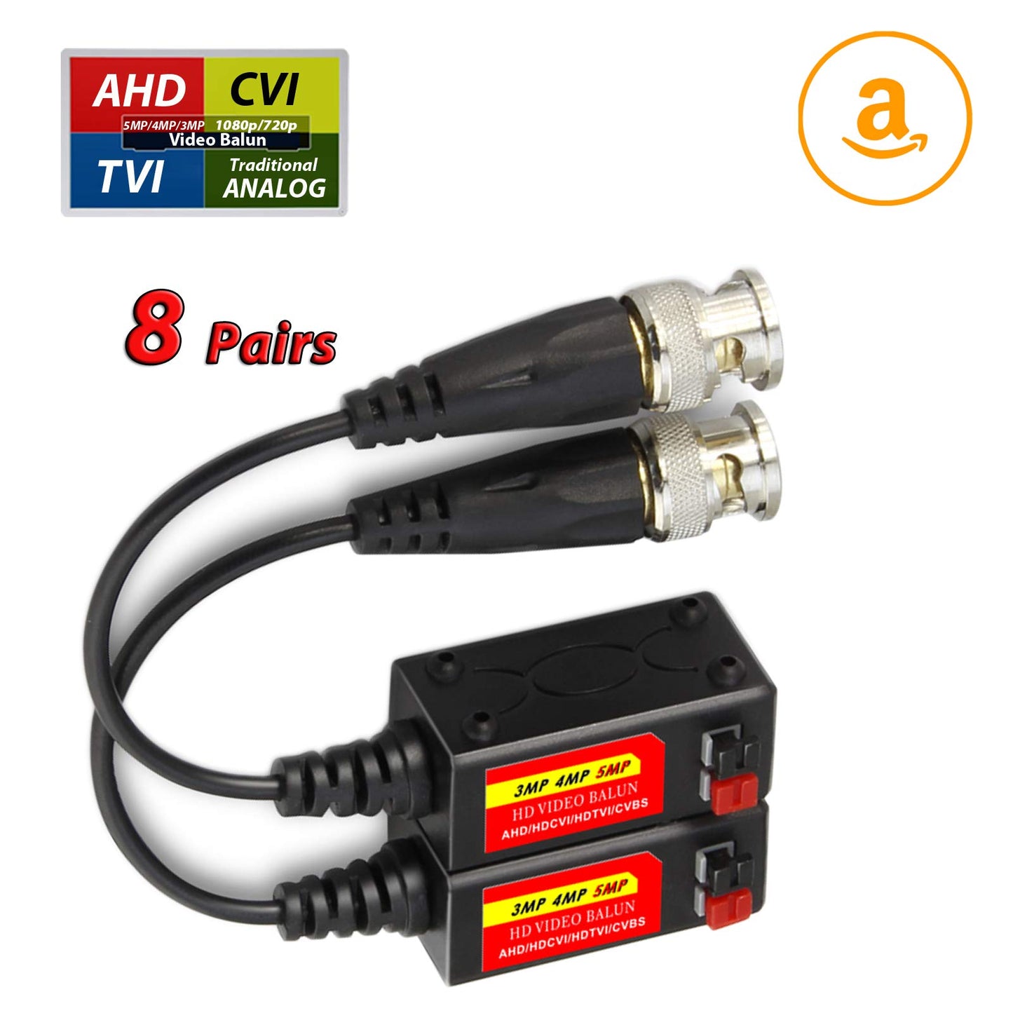 Evertech 8 Pairs Toolless 8 Megapixel Passive Video Balun UTP Cat5 / Cat6 CCTV via Network Cable for Security Camera