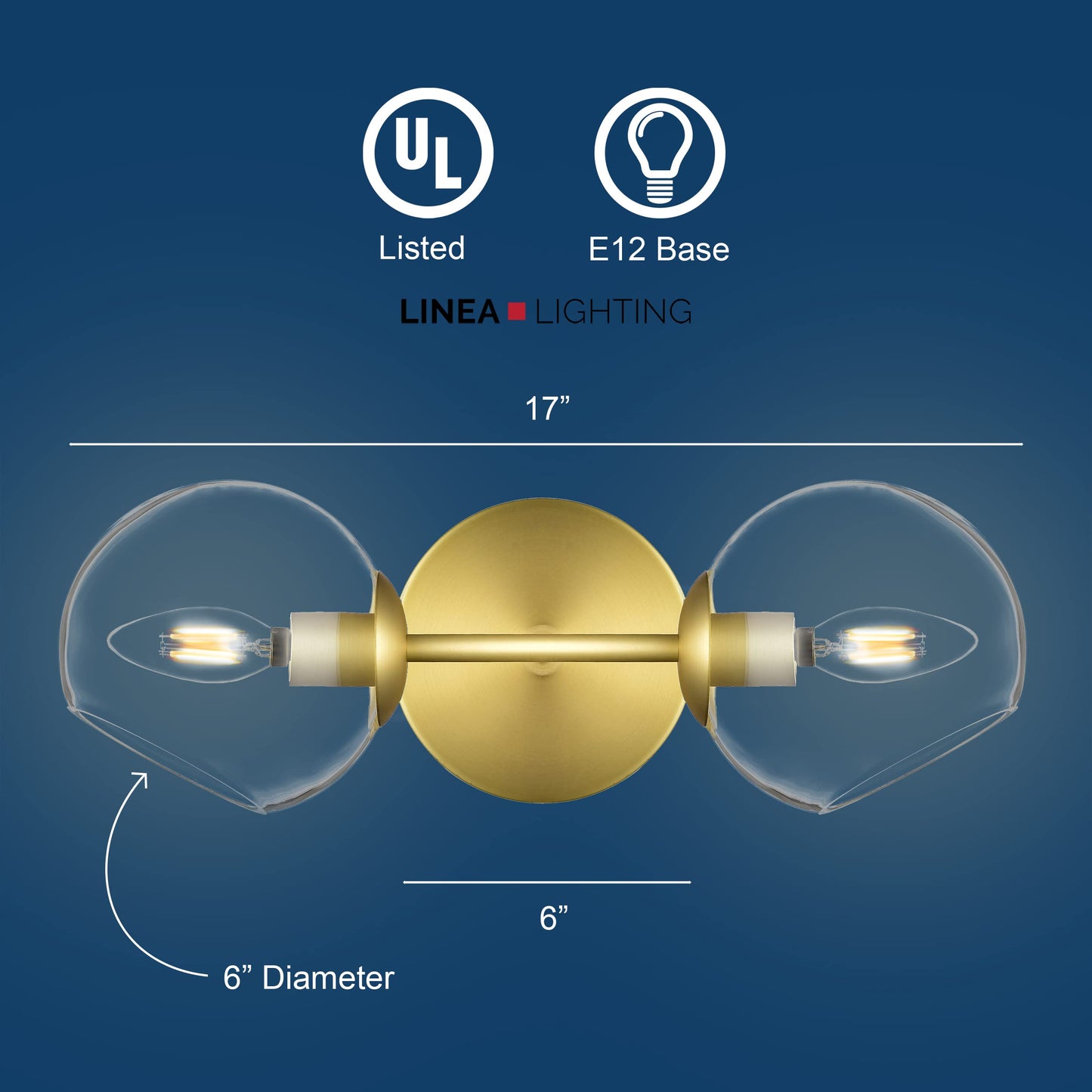 Linea di Liara Angolo Gold Wall Sconce Lighting Fixtures Modern 2-Light Bathroom Vanity Wall Light Fixture for Hallway Bedroom Wall Lighting Globe