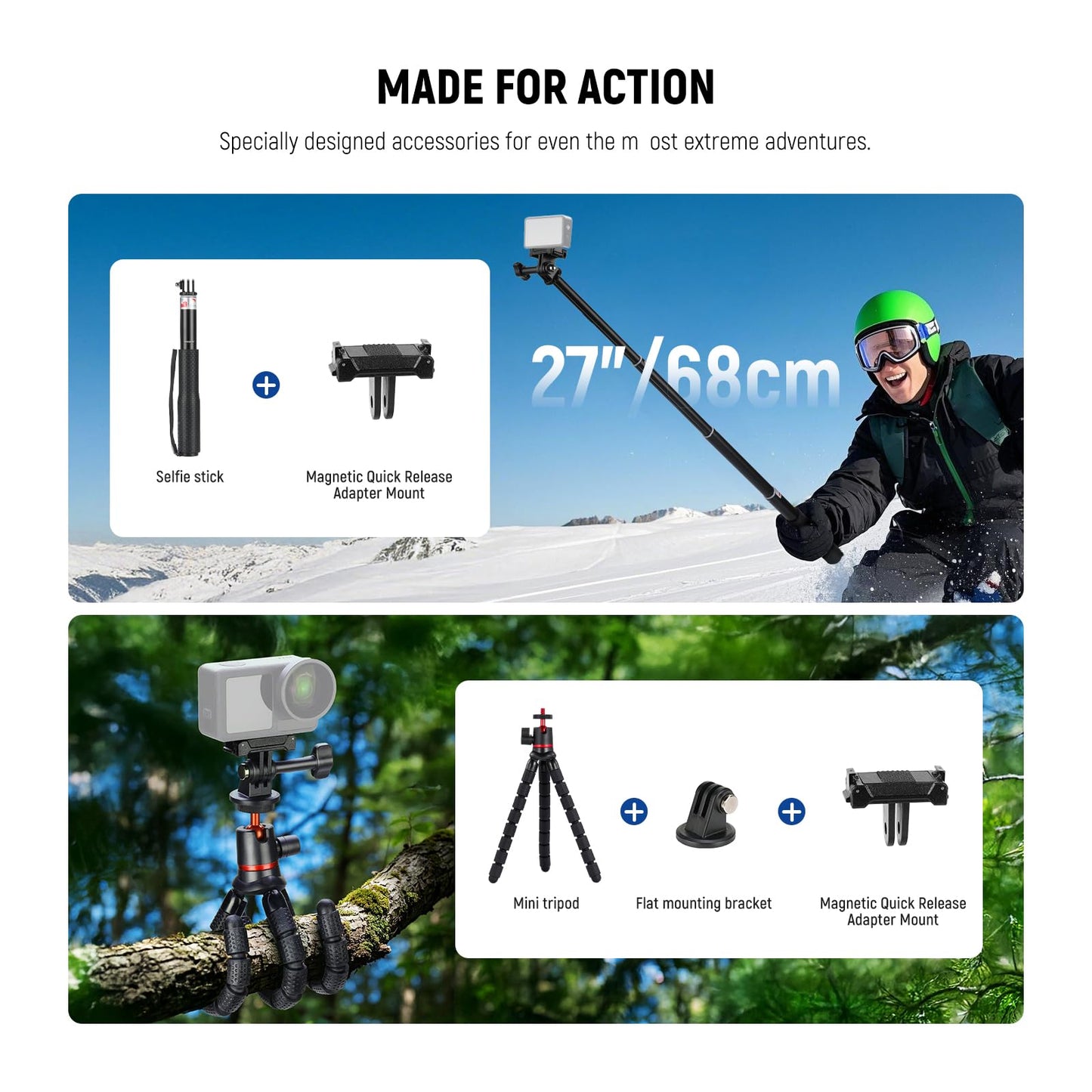 NEEWER 35 in 1 Action Camera Pro Accessories Kit Compatible with DJI Osmo Action 5 Pro 4 3 GoPro, Quick Release Adapter Mount for Diving Hiking