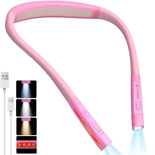 TROND LED Neck Reading Light, 3 Color 3 Brightness Book Light for Reading in Bed, 1000mAh Rechargeable Lamp, Flexible Arm with Outdoor Warning Lamp