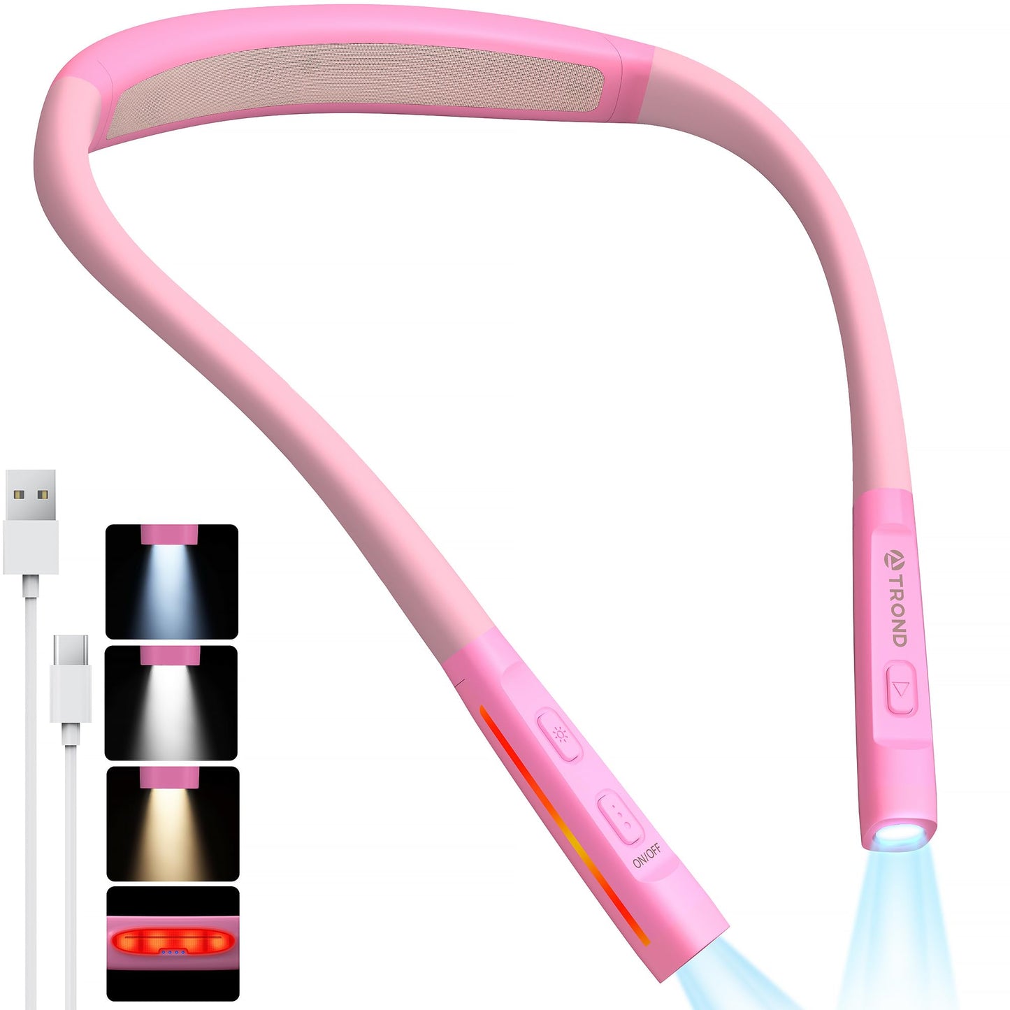 TROND LED Neck Reading Light, 3 Color 3 Brightness Book Light for Reading in Bed, 1000mAh Rechargeable Lamp, Flexible Arm with Outdoor Warning Lamp