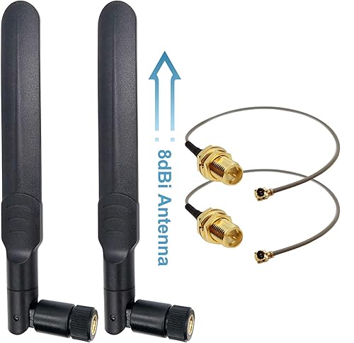 8dBi RP-SMA Male WiFi Antenna + 20cm U.FL to RPSMA Female Extension Cable for Mini PCIe Slot