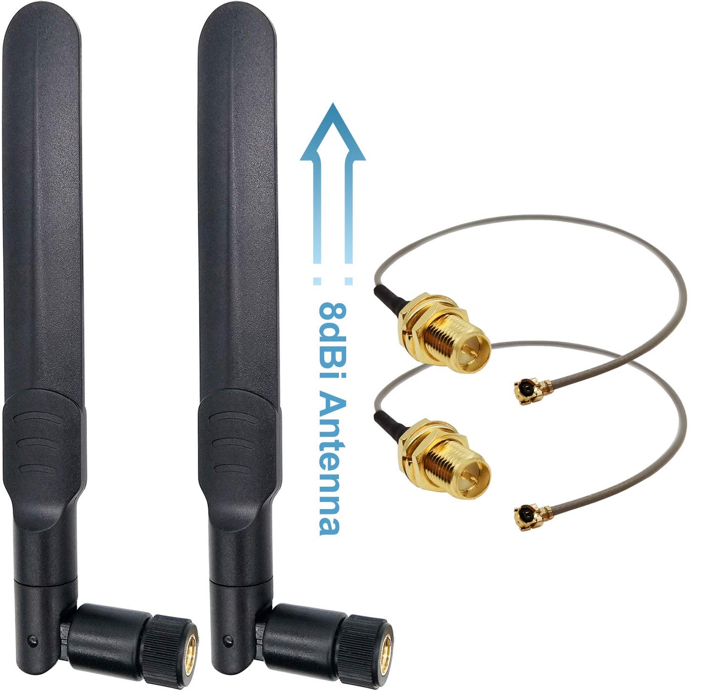 8dBi RP-SMA Male WiFi Antenna + 20cm U.FL to RPSMA Female Extension Cable for Mini PCIe Slot