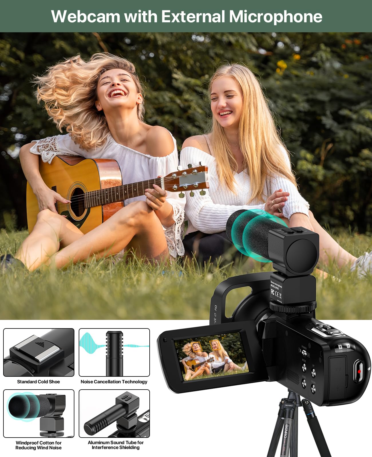 4K Video Camera Camcorder 64MP Vlogging Camera for YouTube 3.0" Touch Screen 18X Digital Zoom IR Night Vision with External Stereo