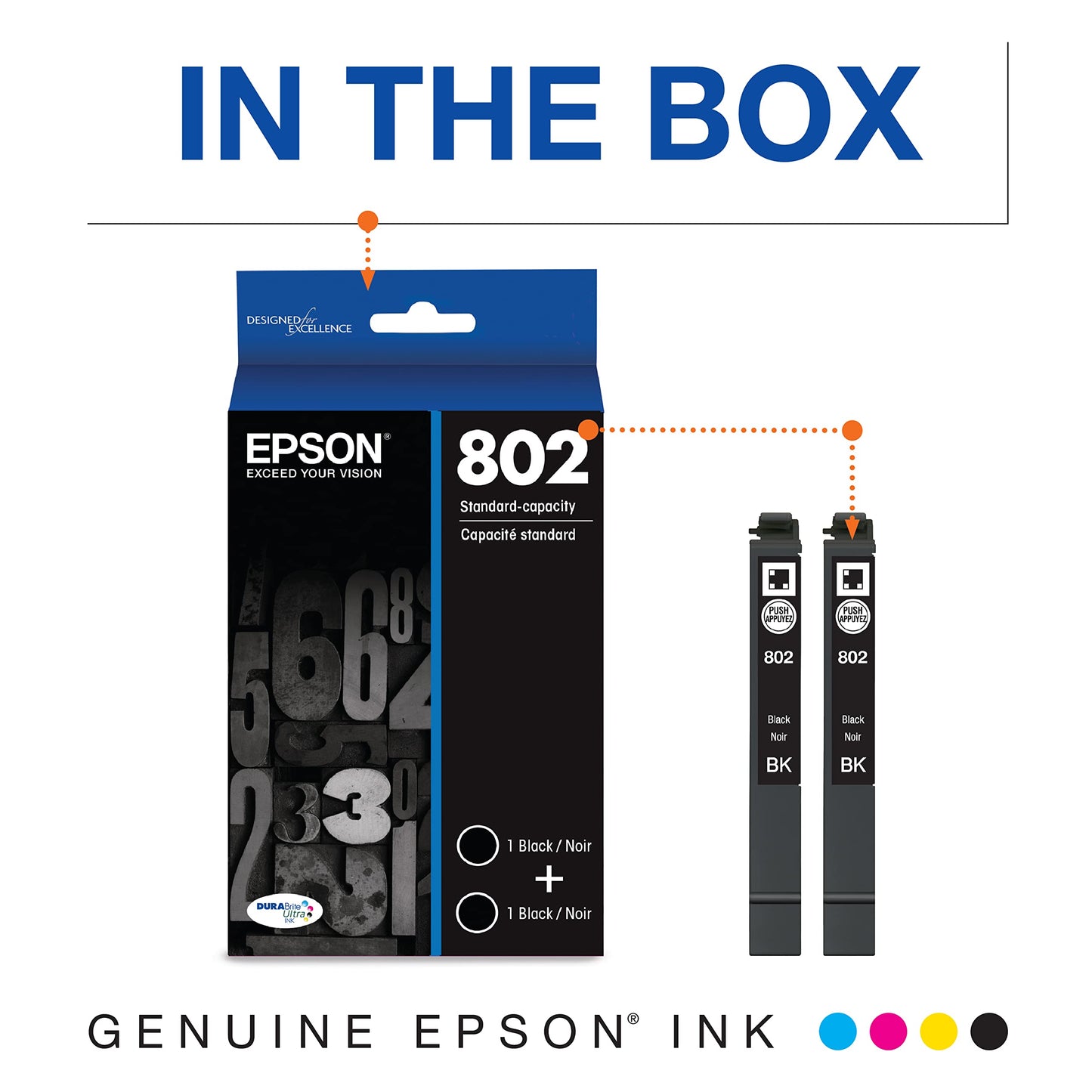 Epson 802 DURABrite Ultra Ink Standard Capacity Black Dual Cartridge Pack (T802120-D2) Works with Workforce Pro WF-4720, WF-4730, WF-4734, WF-4740