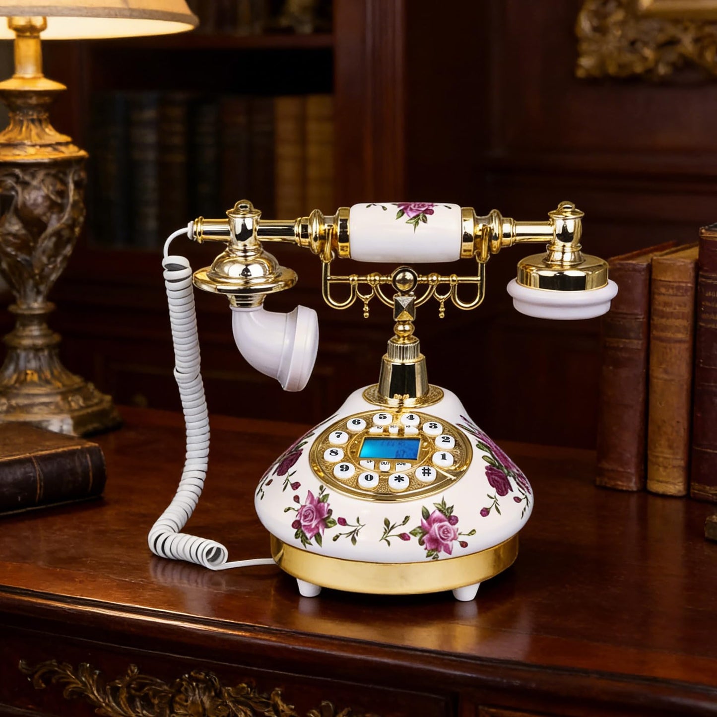 Benotek Corded Antique Landline Telephones, Ceramic Made Old Fashion Home Phone, Classic Decorative Single Line Desk Telephone for Office Decor