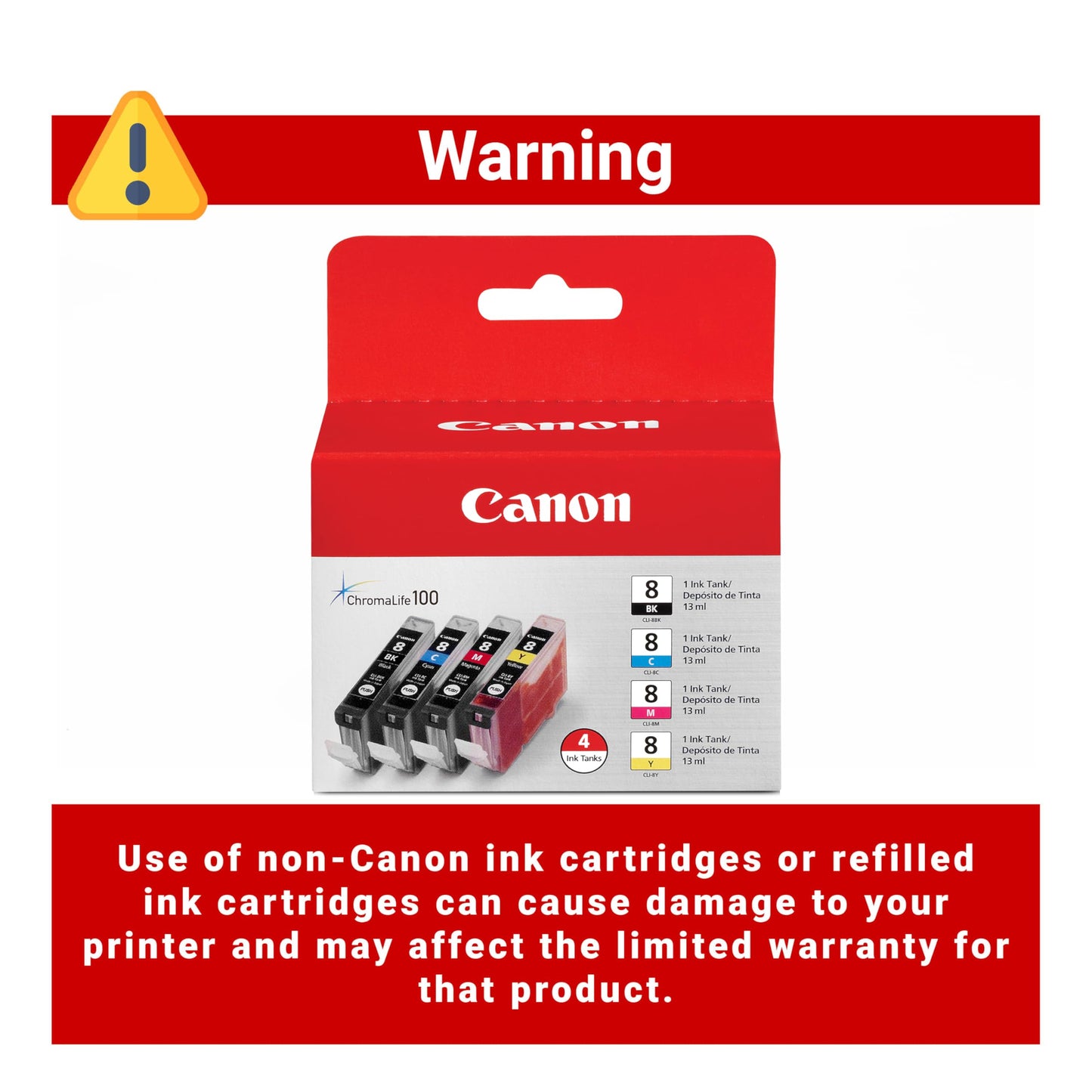 Canon CLI-8 Genuine Four Color Multi Pack, Compatible with iP5200R, iP5200, iP4200, iP4500, iP4300, MP970, MP960, MP950, MP800R, MP830, MP810, MP800