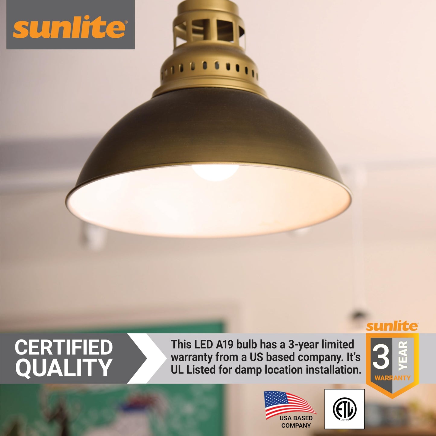 Sunlite A19 GU24 Dimmable Light Bulb, 9 Watts (60W Equivalent) 800 Lumens, 2 Prong LED Twist and Lock Base, 90 CRI, ETL Rated for Enclosed Fixtures
