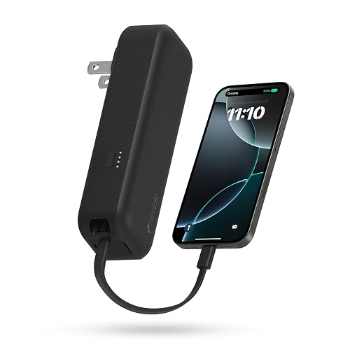 Nimble Wally Pro 20, 2-in-1 Portable Wall Charger + 5,000mAh Power Bank with Foldable Plug, Built-in USB-C Cable, 20W Fast Charging Battery Pack