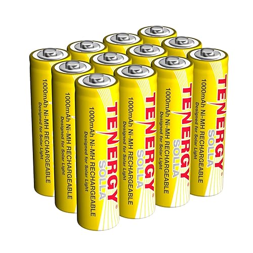 Tenergy Solla Rechargeable NiMH AA Battery, 1000mAh Solar Batteries for Solar Garden Lights, Anti-Leak, Outdoor Durability, 5+ Years Performance, 12…