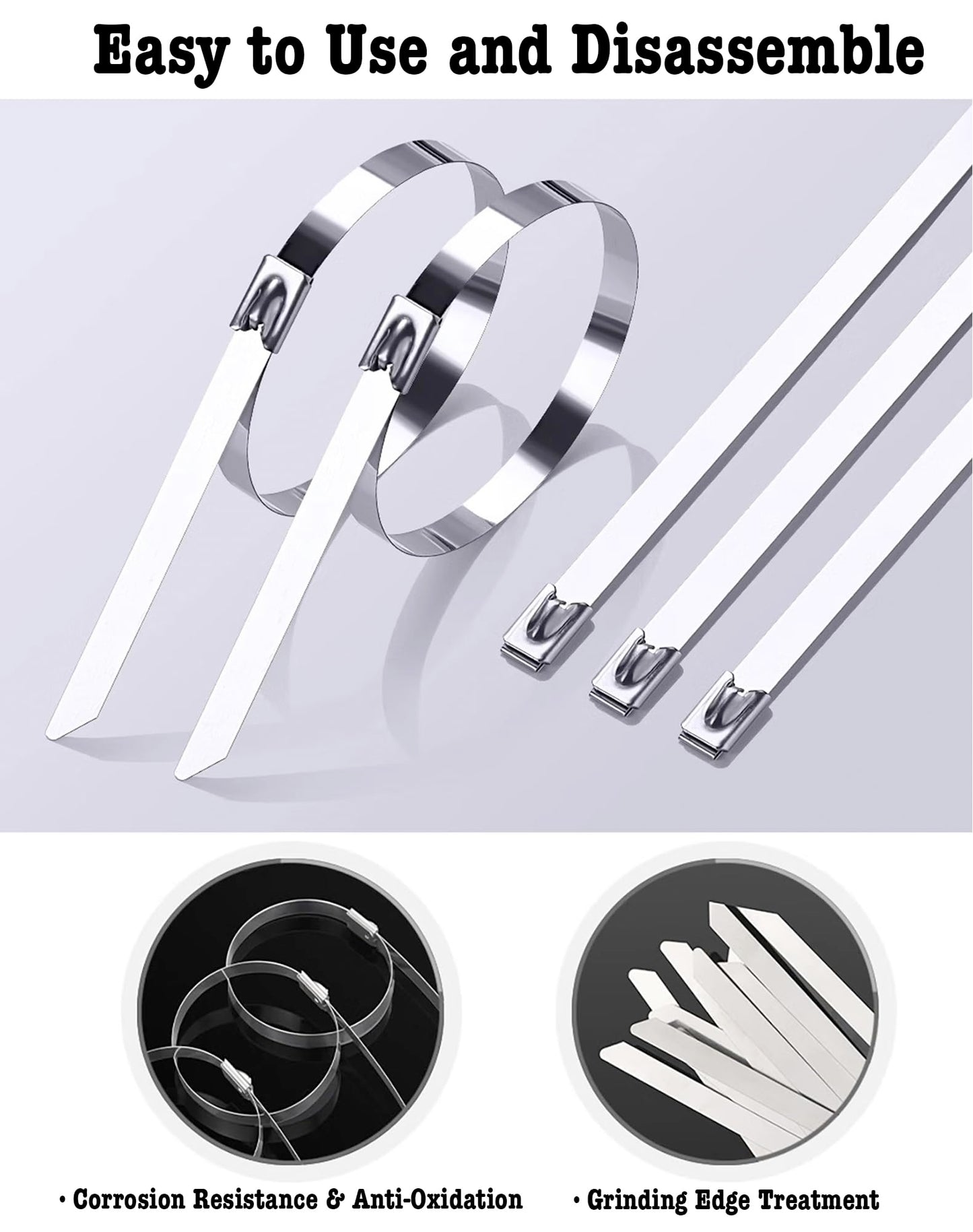 100Pcs Metal Zip Ties 11.8 inch 304 Stainless Steel Zip Ties, Heavy Duty Multi-Purpose Self-locking Metal Cable Ties for Machinery, Vehicles, Exhaust