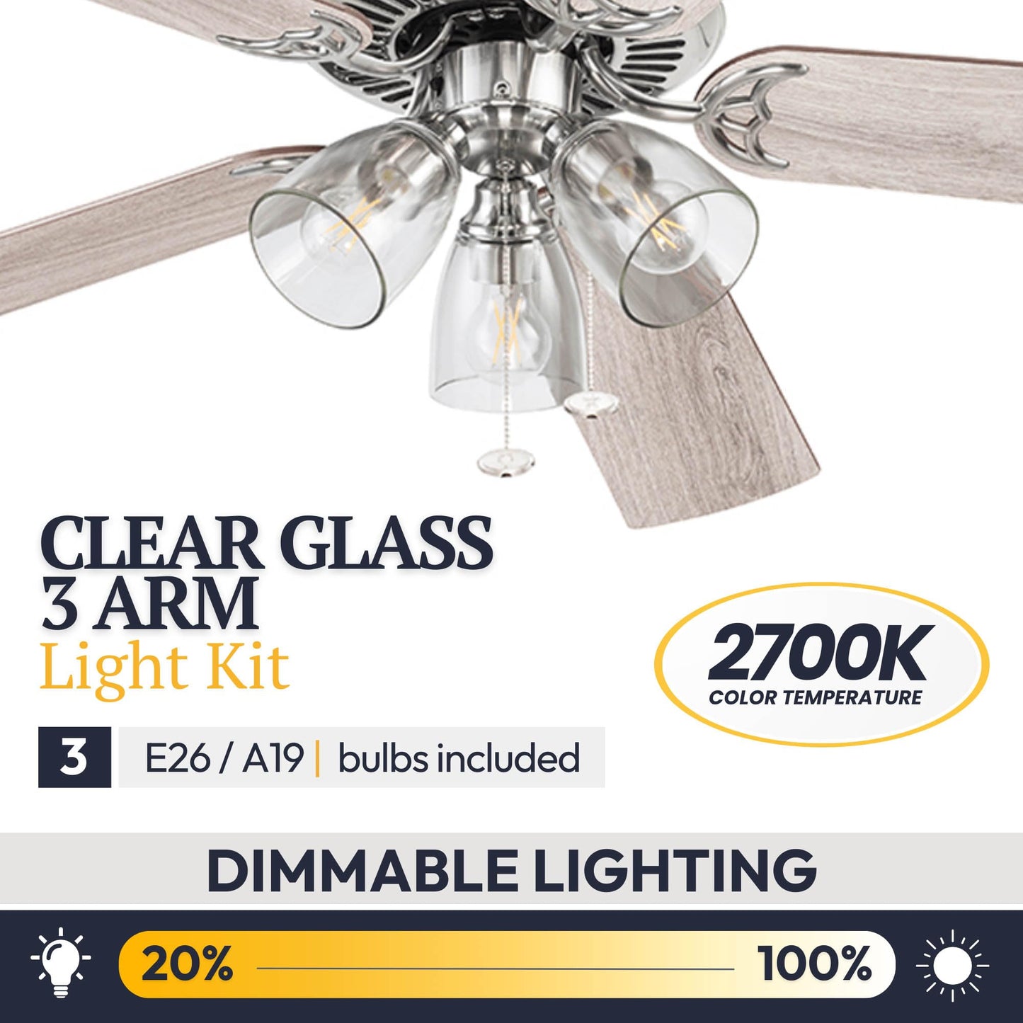 Prominence Home Saybrook Modern Farmhouse 52 Inch Ceiling Fan with Light, LED Ceiling Fan, Tri-Mount Indoor Fan with 5 Blades, Gray Oak and Brown