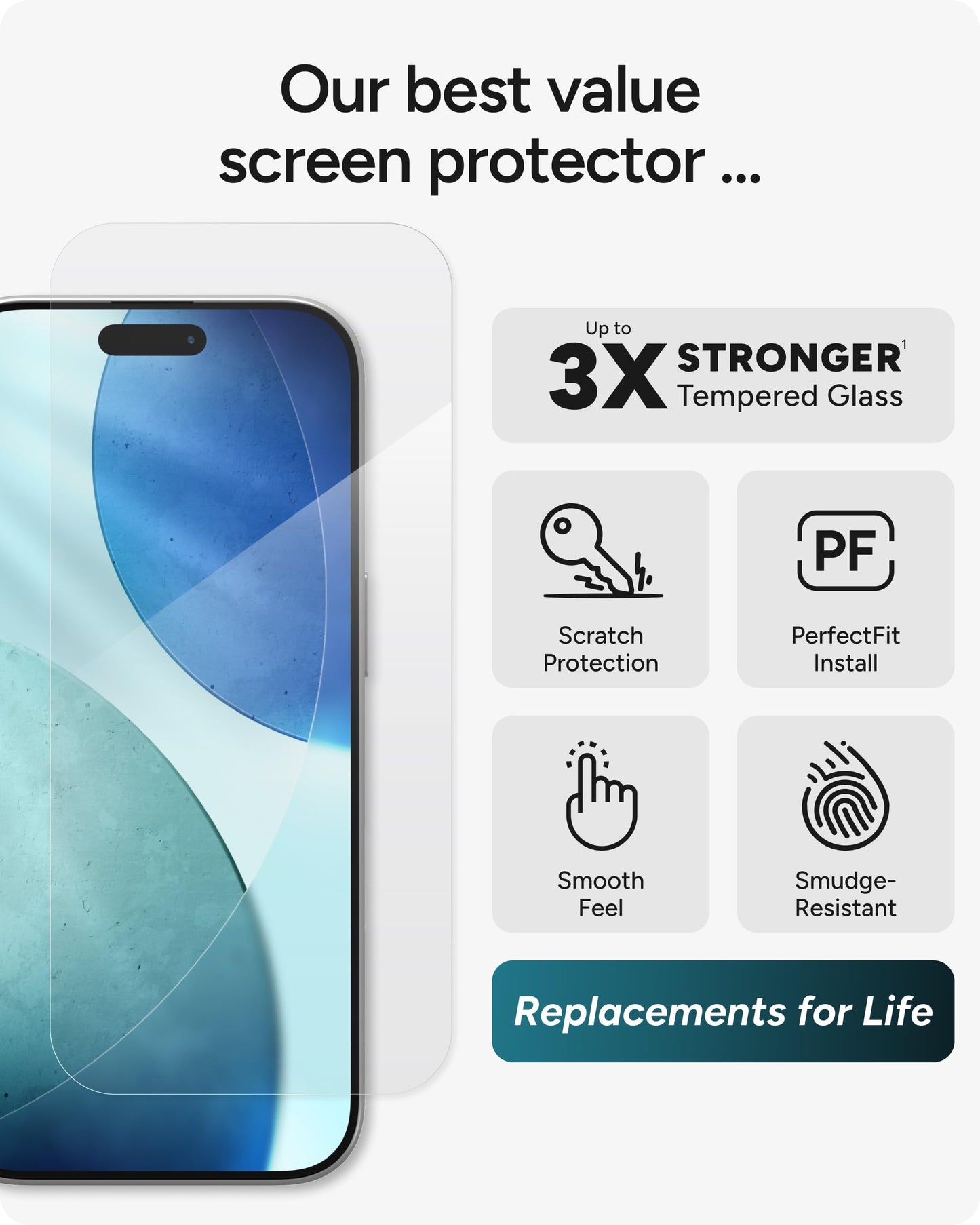 ZAGG Glass+ Screen & Camera Lens Protection for iPhone 17 - Impact & Shatter Protection, Full Coverage Scratch & Smudge-Resistant Tempered Glass