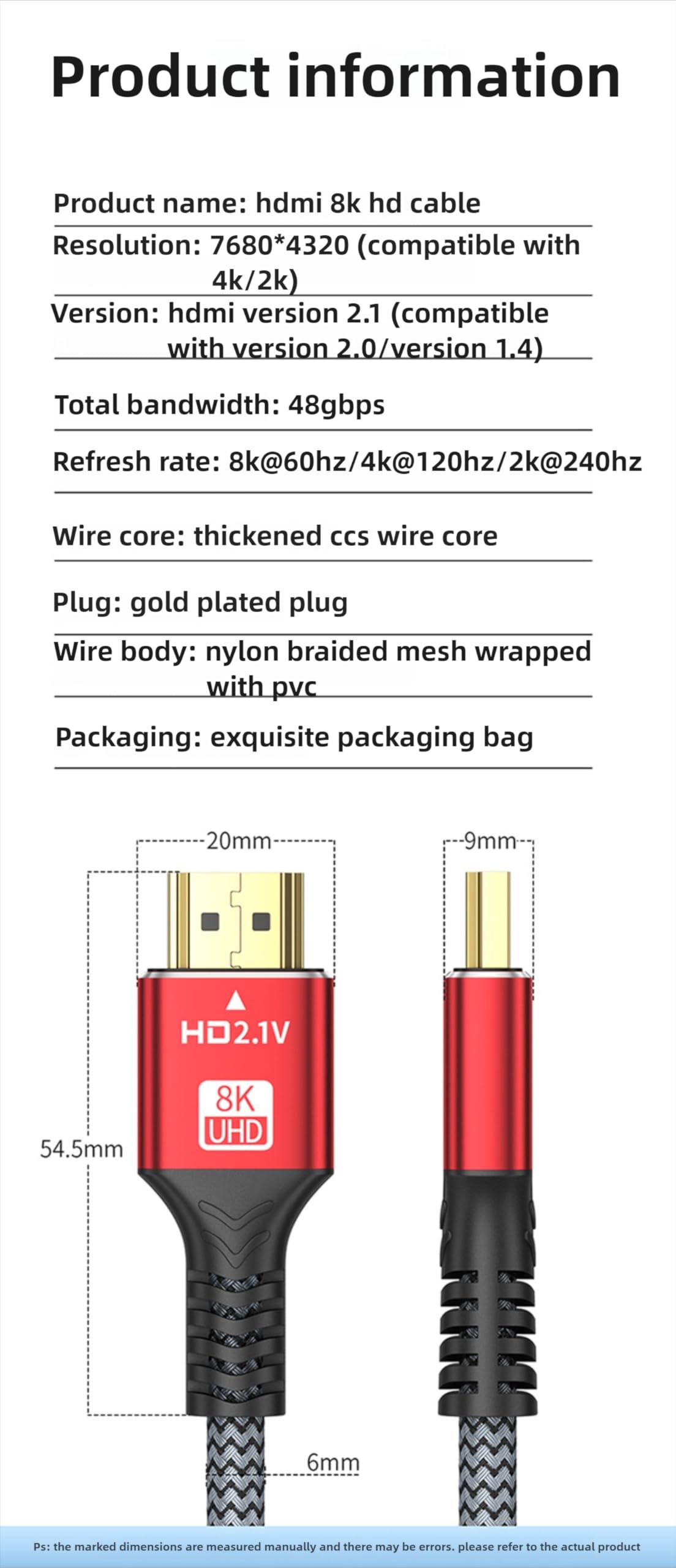 SkyeySnail 8K Fiber Optic HDMI Cable, Micro HDMI to HDMI 2.1, Detachable Type A+D, 48Gbps Ultra Speed, HDR, 3D, eARC, in Wall CL2 / CL3 Rated, Slim