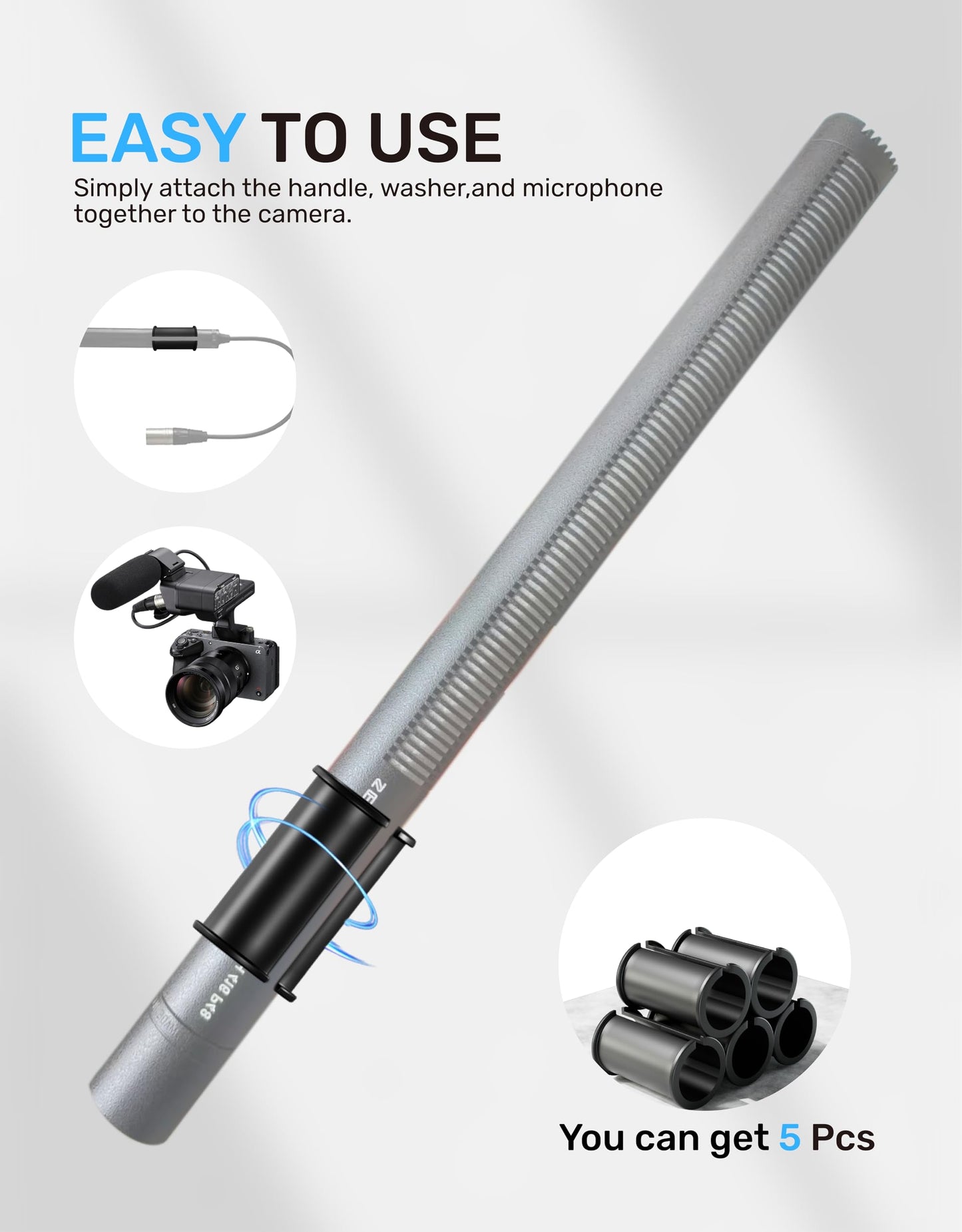 5pcs Microphone Shock Mount Rubber Sleeve, Compatible with Sony Camcorder Rode NTG, Sennheiser MKH Shotgun Mic FX3,FS7,FX6,FX8,FX9,NX80,FS5