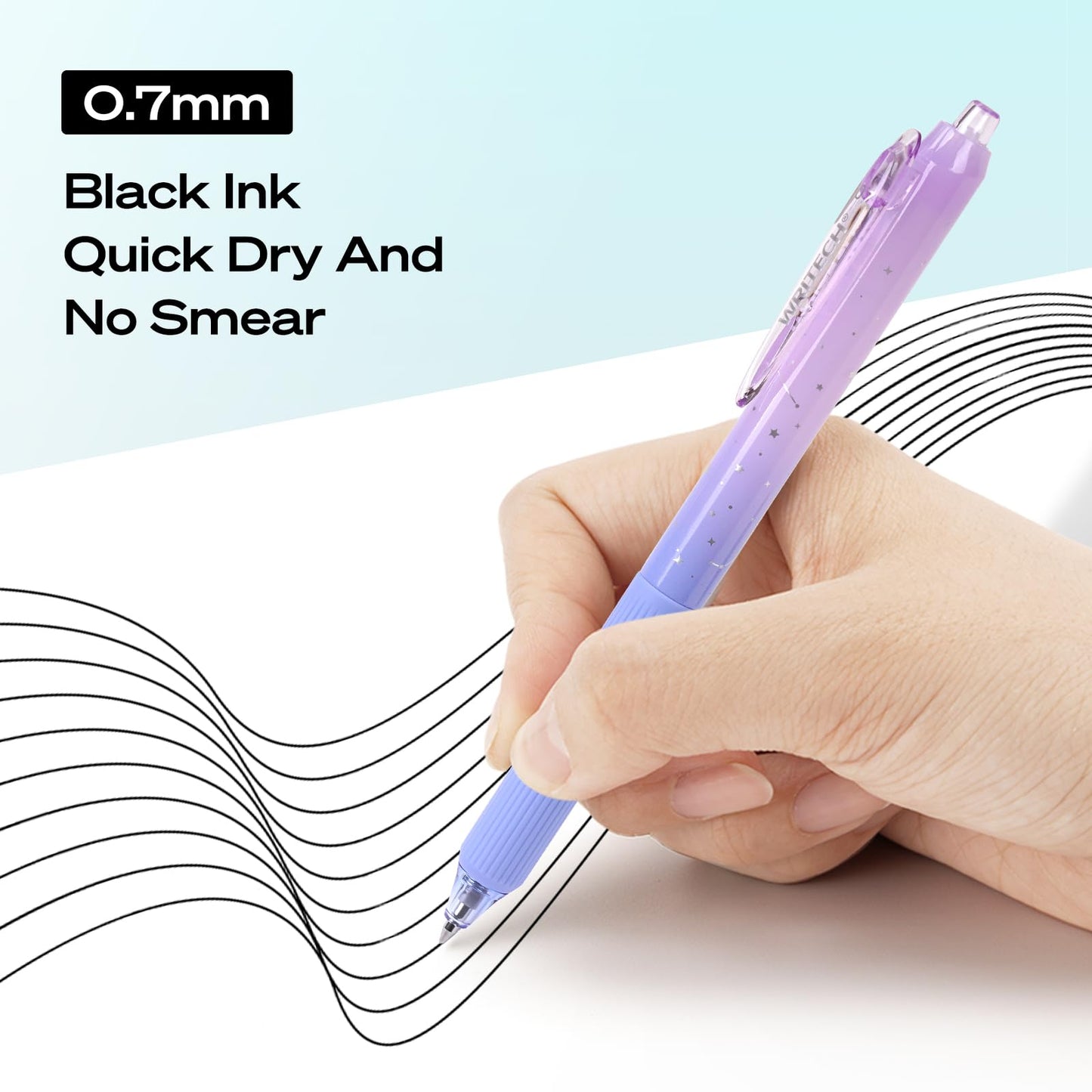WRITECH Gel Pens Fine Point: Nebula Pen Set 0.7mm Black Ink Retractable 6ct Medium Point Smooth Writing with Aesthetic Gradient Color Barrel