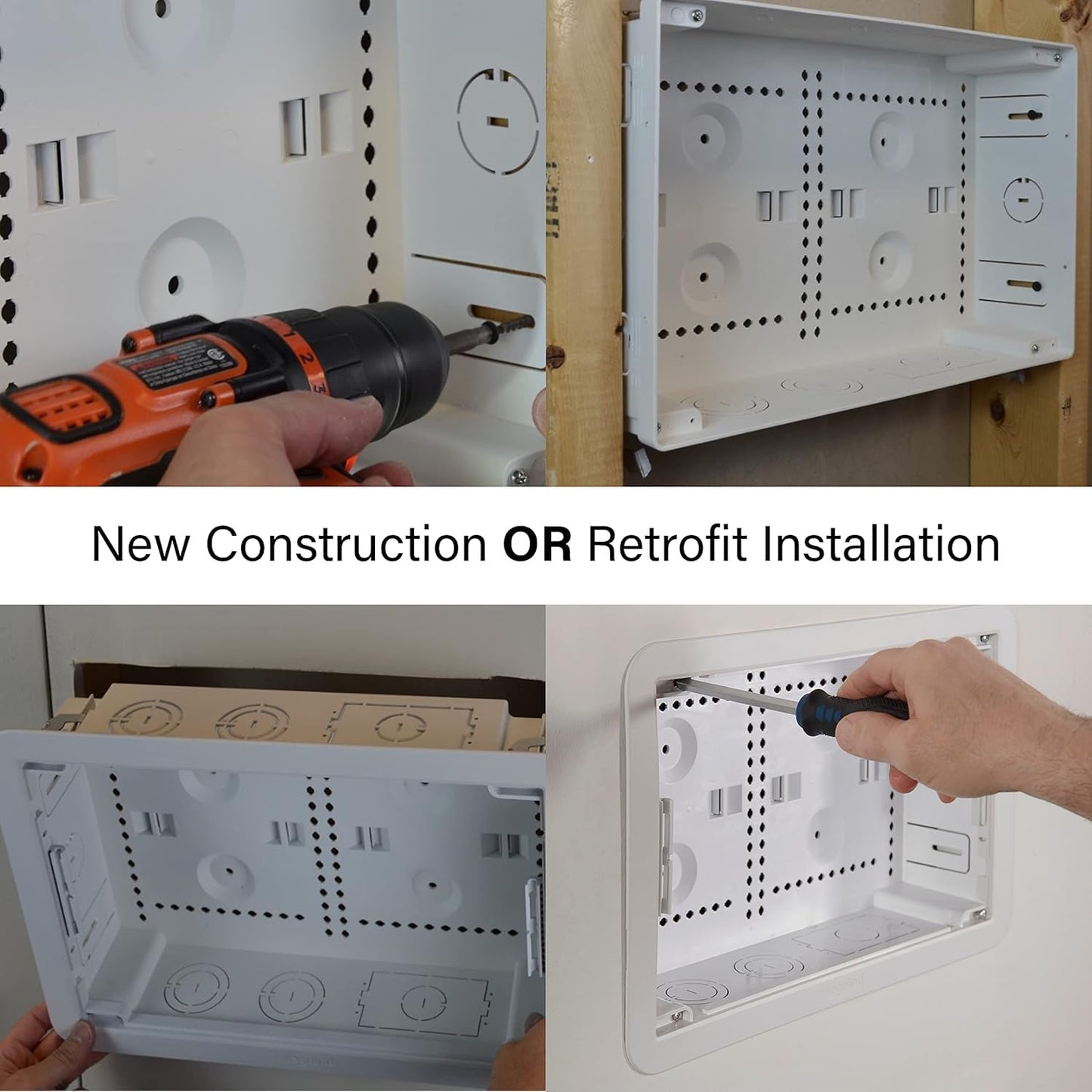 Legrand - OnQ 9" In-Wall Media Box For Device & Cable Management - Structured Wiring Enclosure With Customizable Knockouts - Includes Removable