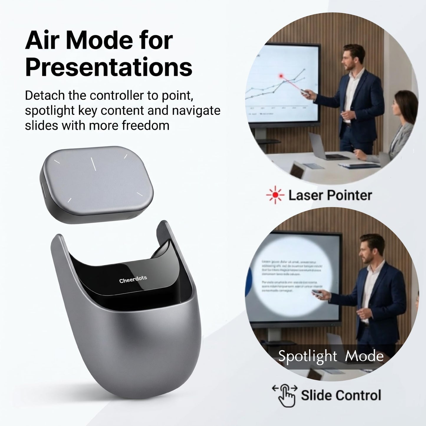 OIKKEI Wireless Productivity Mouse for Meetings & Presentations, Detachable Air Mouse with Recording, Transcription & Meeting Summaries, Bluetooth