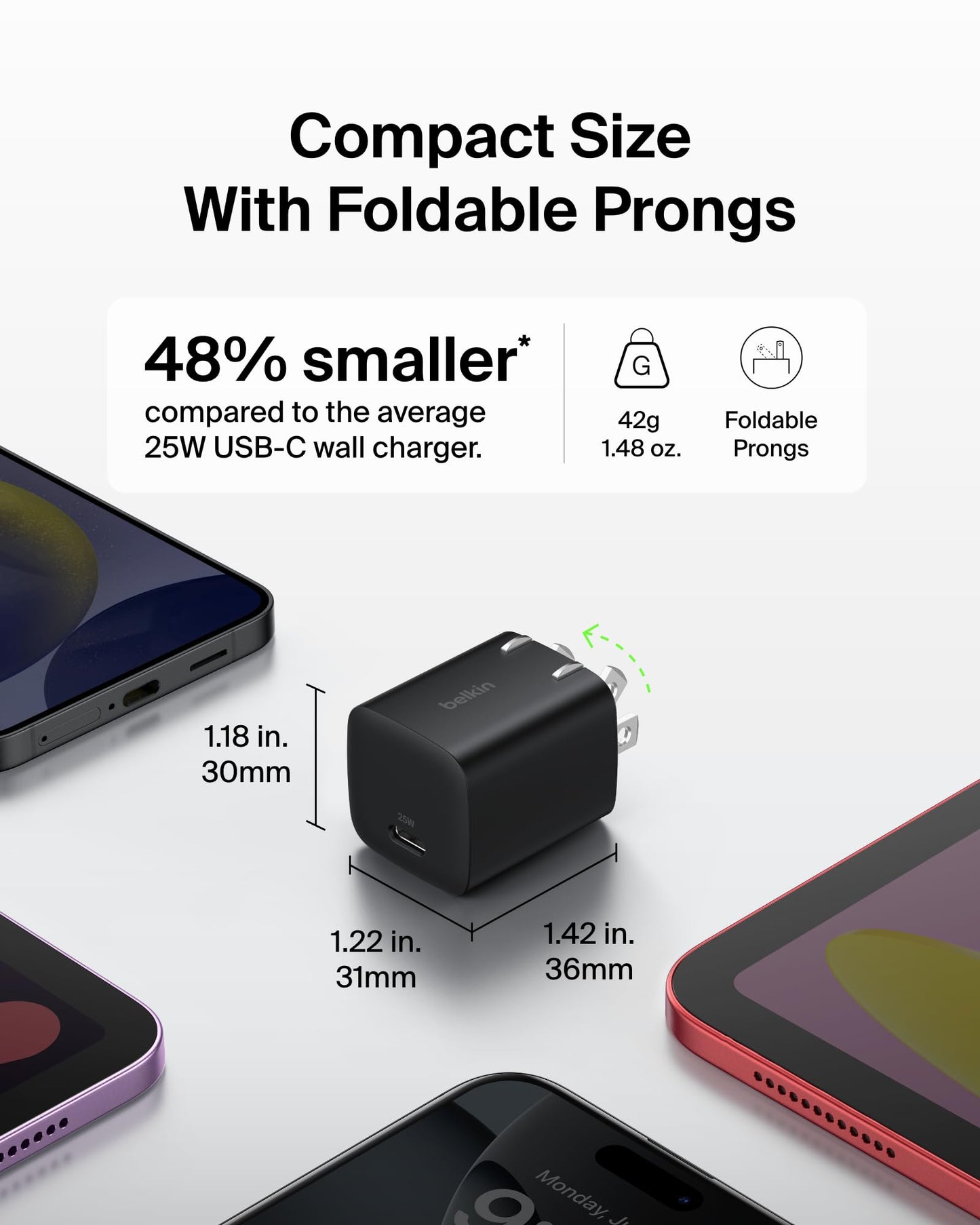 Belkin USB C Charger Block 25W (2 Pack) USB C Cable Included - PD3.0 PPS Fast Charging for Samsung Galaxy S25, S24, Apple iPhone 17, Air, Pro, Pro
