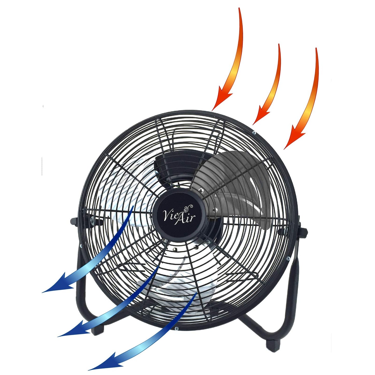 Vie Air 20 Inch Industrial Tilting High Velocity 3 Speed Metal Floor Fan, Black
