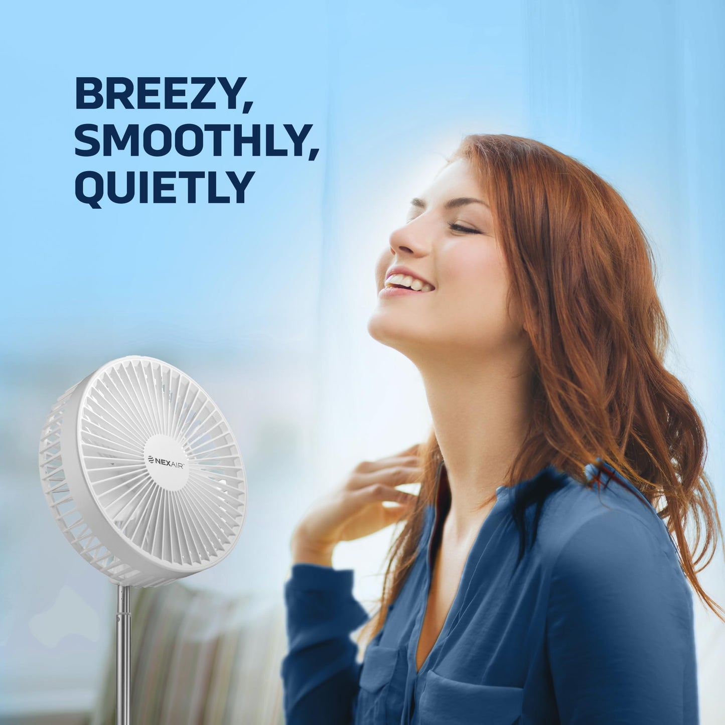 NEXAIR Premium 8" Foldable 4 Speed Portable Fan with Adjustable Height 14” - 39.5 in, Rechargeable Folding Fan For Home And Office, Quiet Floor Fan