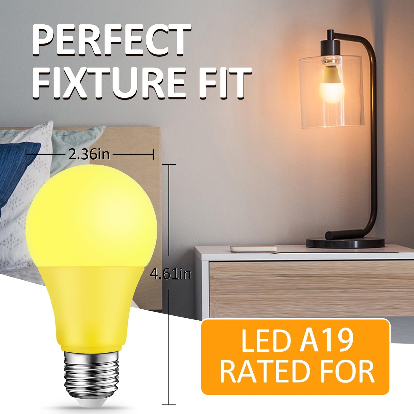 KQHBEN Bug Light Bulbs LED Yellow Bulb for Outside, 9W (6W Equivalent), E26 Base Amber Bug Light for Porch, Patio, Deck, Backyard, Hallway