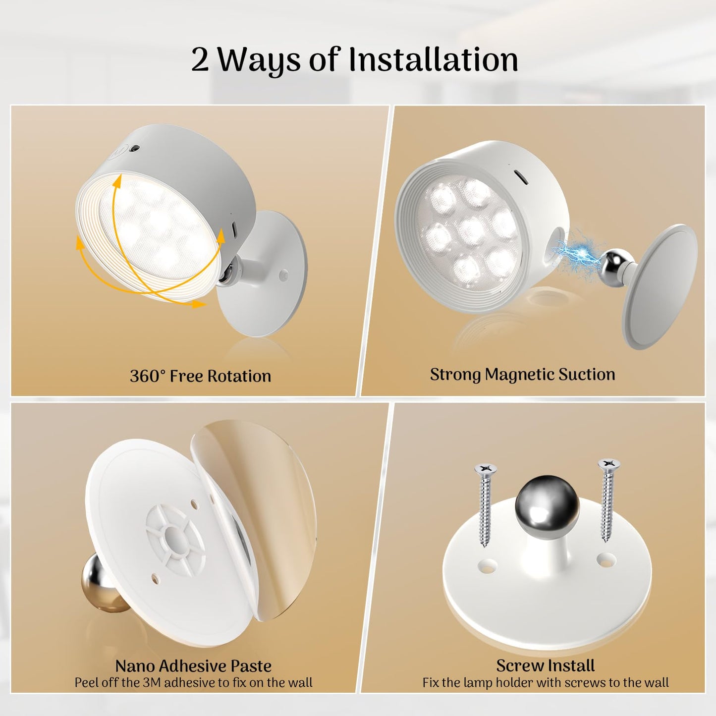 Cnlux LED Wall Lights 2 Pack, Dimmable Wireless Wall Sconces, Rechargeable Battery Operated Wall Sconce, 3 Color Temps, Remote ? Touch Control, 360°