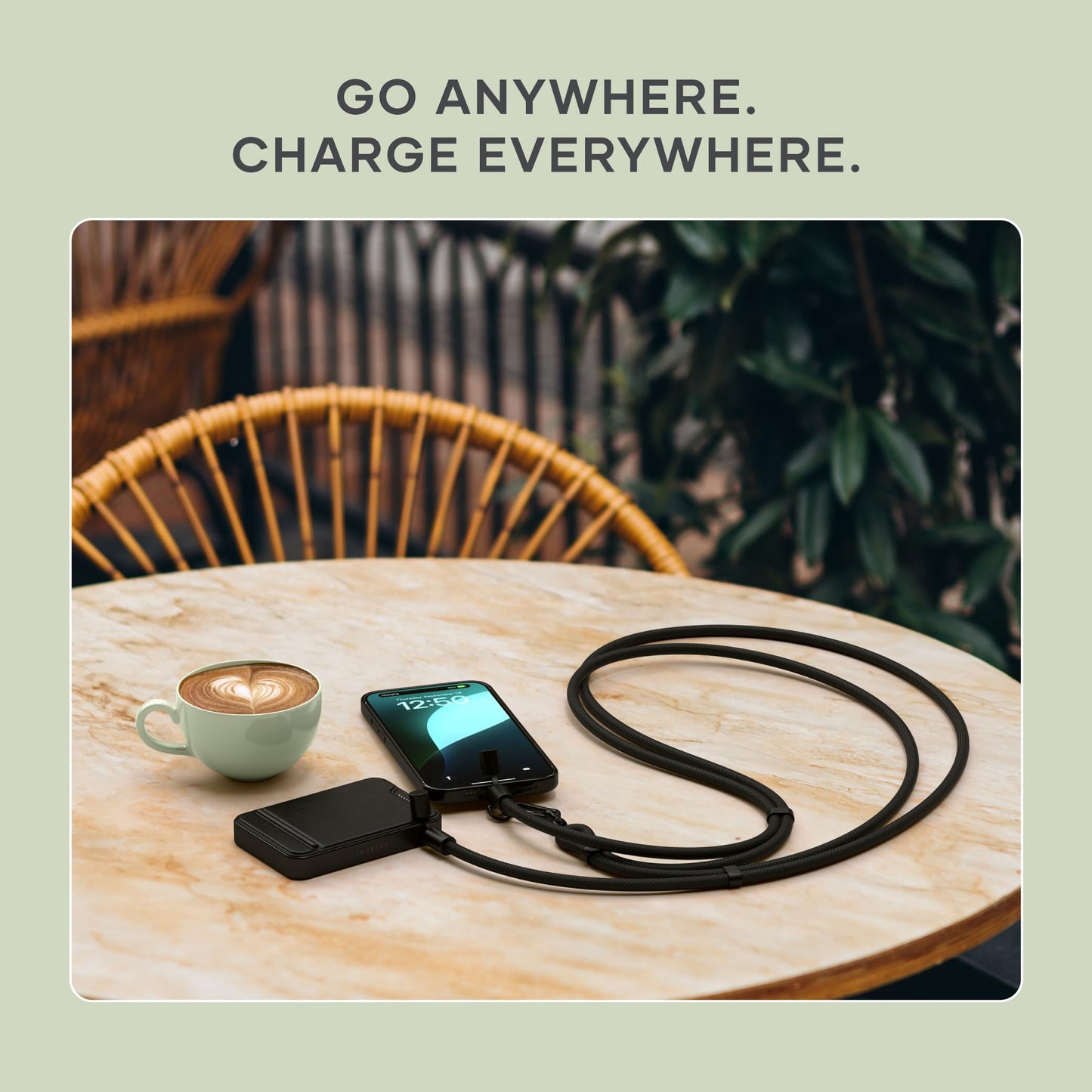 Satechi OntheGo USB-C Lanyard Cable, 60W Fast Charging, 480Mbps Data Transfer, Built-in Crossbody Strap, Adjustable 1.5m / 4.9ft Braided Cord, USB-C