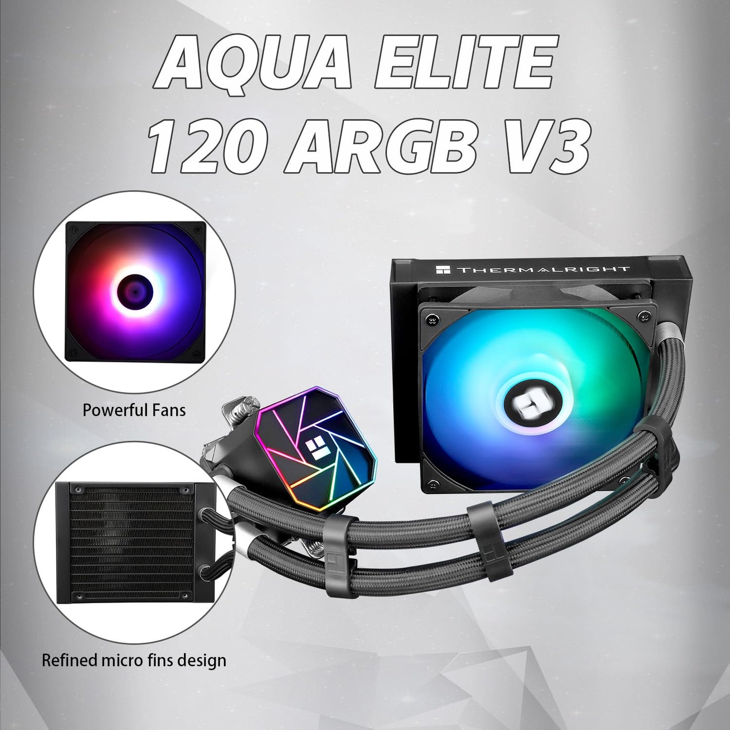 Thermalrlght Aqua Elite 120 V3 Liquid CPU Cooler, AIO Pump Head Speed up to 3300RPM, TL-C12B-S V2 PWM Fans,for AMD/AM4/AM5, Intel