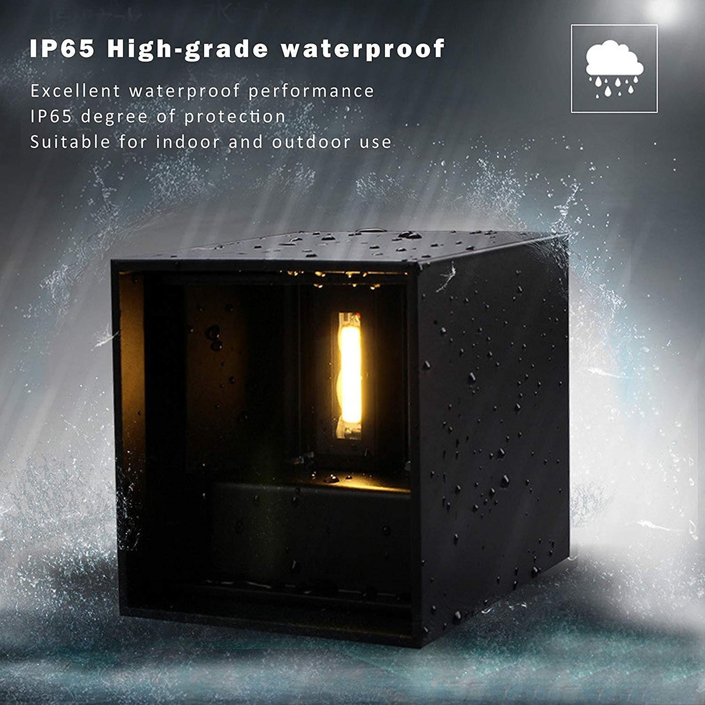 LANFU LED Aluminum Waterproof Outdoor Wall Sconce, 100-277V 3000K Outdoor Cube Square Wall Light Warm Light 2 LEDs Black 6W Outside Wall Lights
