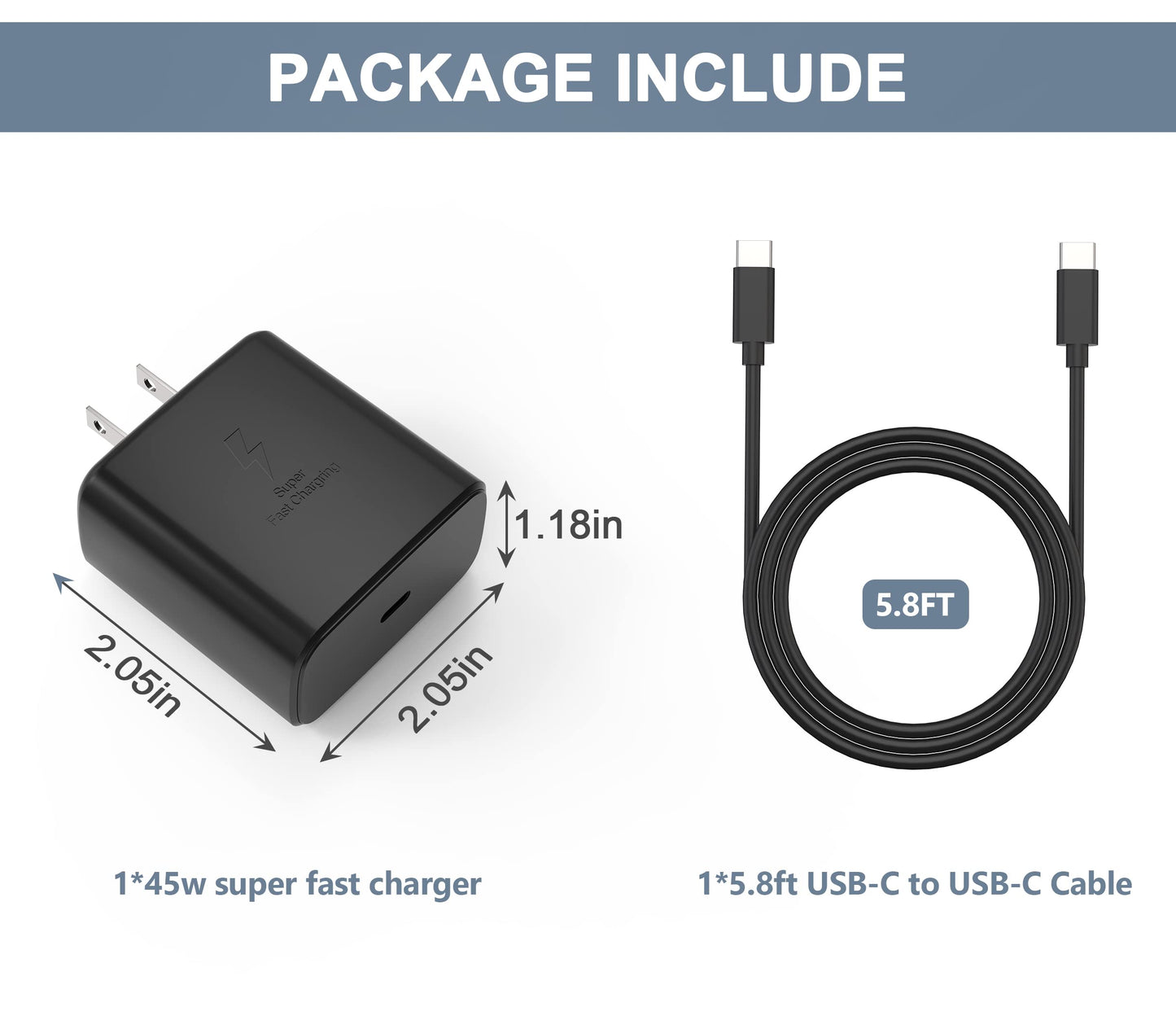 45W Super Fast Charger USB C Android Phone Charger Replacement for Galaxy S22/S22 Ultra/ S22+/Note10/S8/S9/S10/S20/S21,Galaxy Tab S7/S7+/S8/S8+/S8