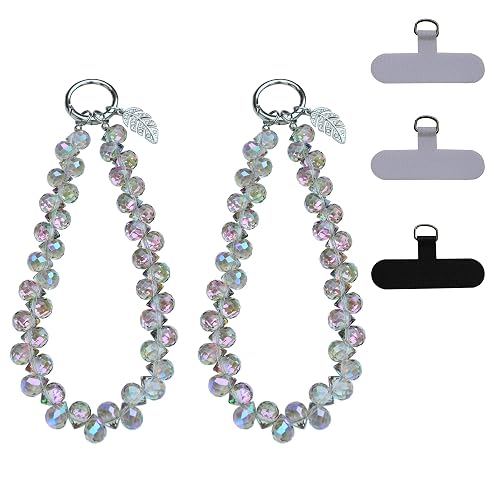Yeazon Cell Phone Wrist Strap Crystal Beaded Phone Chain Bling Mobile Lanyard Keychain Wristlet Bracelet for Women,2Pcs (Purple)