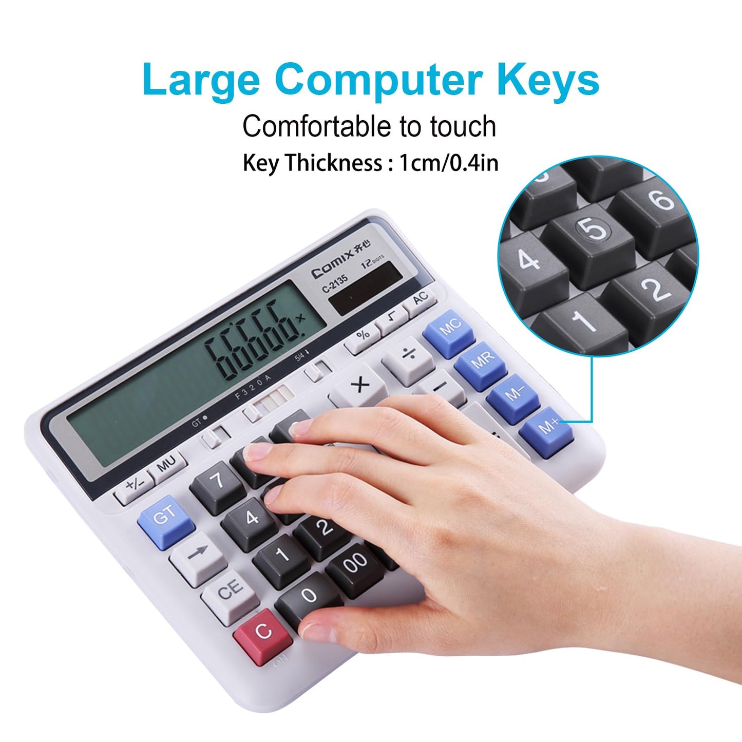 Comix Desktop Calculator Solar Battery Dual Power with 12-Digit Large LCD Display and Large Computer Keys Standard Function Calculator for Home Office