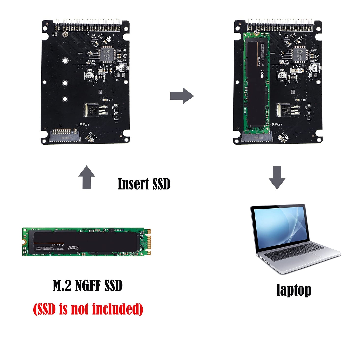 GINTOOYUN M.2 NGFF SATA SSD to 2.5" IDE 44pin Enclosure Adapter, Black for Notebook Laptop?Desktop Computer and More