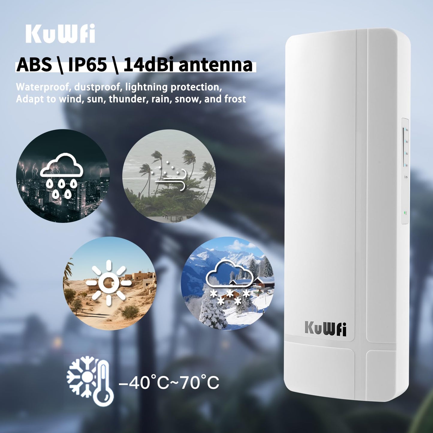 KuWFi 5.8G 3KM Gigabit Wireless WiFi Bridge Point to Point Outdoor Work for Starlink Satellite Signal Extend Outdoor Super Long Range WiFi Router