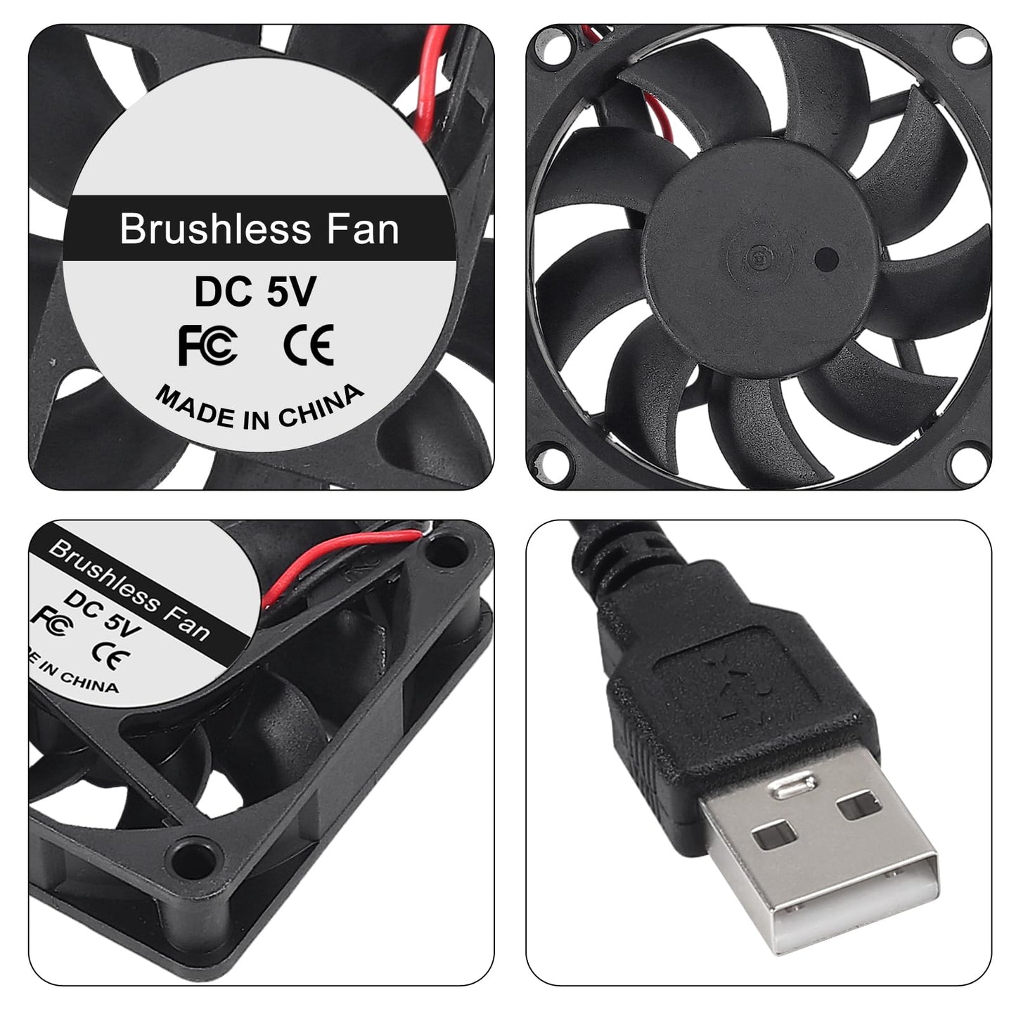 4pcs 6015 Fan 60x60x15mm DC 5V 60mmx15mm Brushless Fan Replacement Ball Bearing 60mm Fan for DIY PC Computer Case Cooling Fan - USB