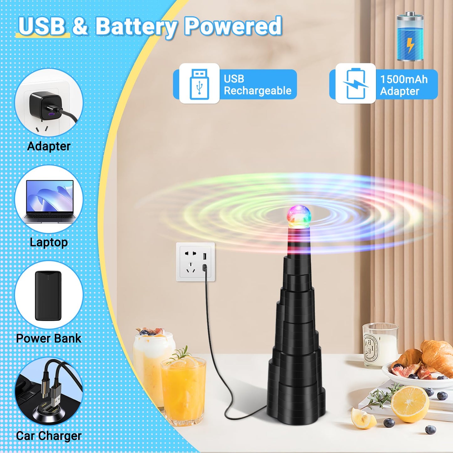 QNIZNOE 4Pack Rechargeable Fly Fans for Tables with LED Light, Fly Fan for Outdoor Dining, Parties, and Picnics, Safe, Compact, and Foldable