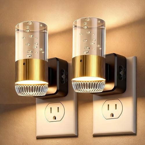 URLIGHTS Plug in Night Light with Dusk to Dawn Sensor, Adjustable 0-100LM LED Nightlight with 3 Color Temperatures, 180° Swivel, Acrylic Bubble Light