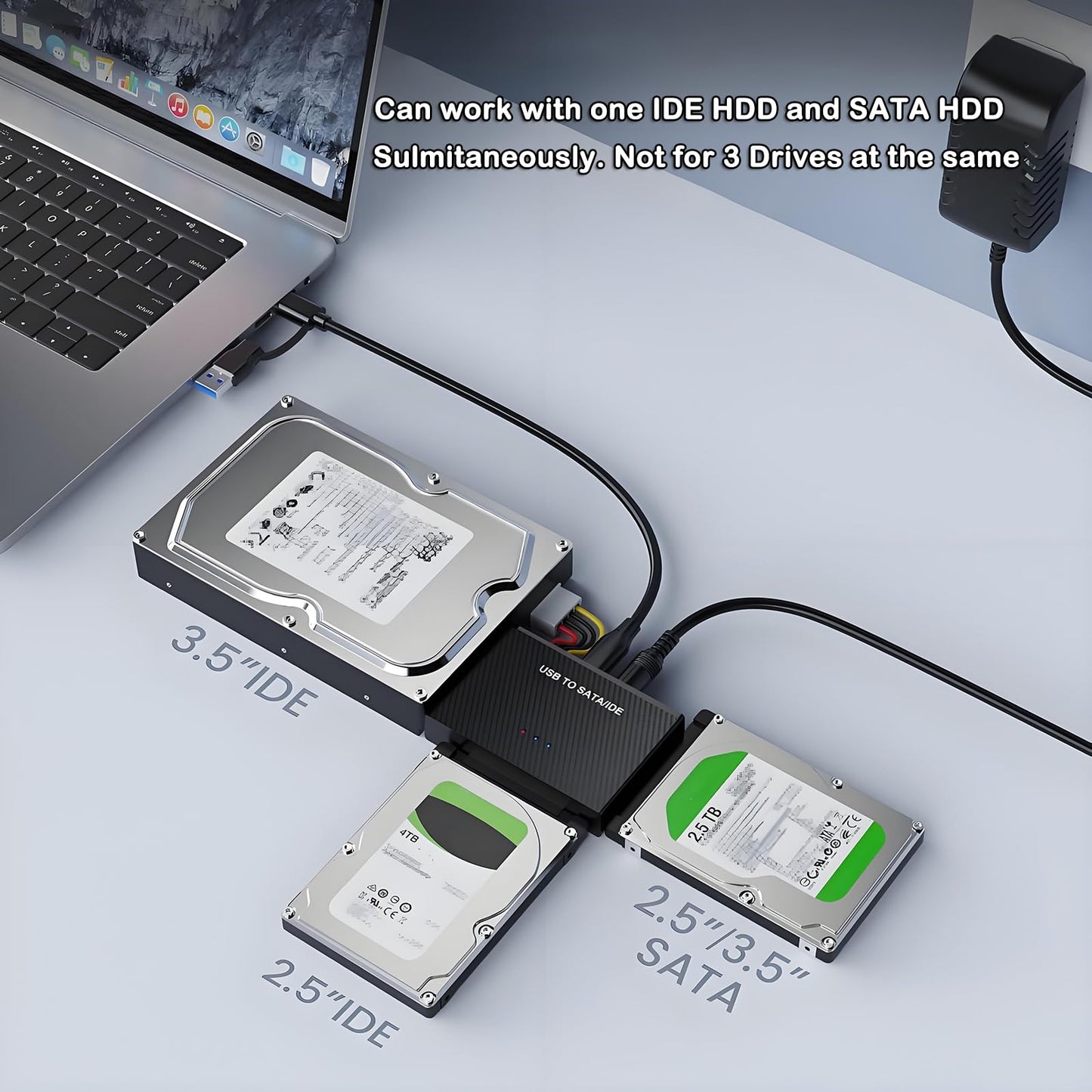 USB 3.0 to SATA IDE Adapter Hard Drive Reader, USB + Type C to External Hard Drive Disk HDD Converter Kit for Universal 2.5" 3.5" IDE HDD, 2.5" SSD