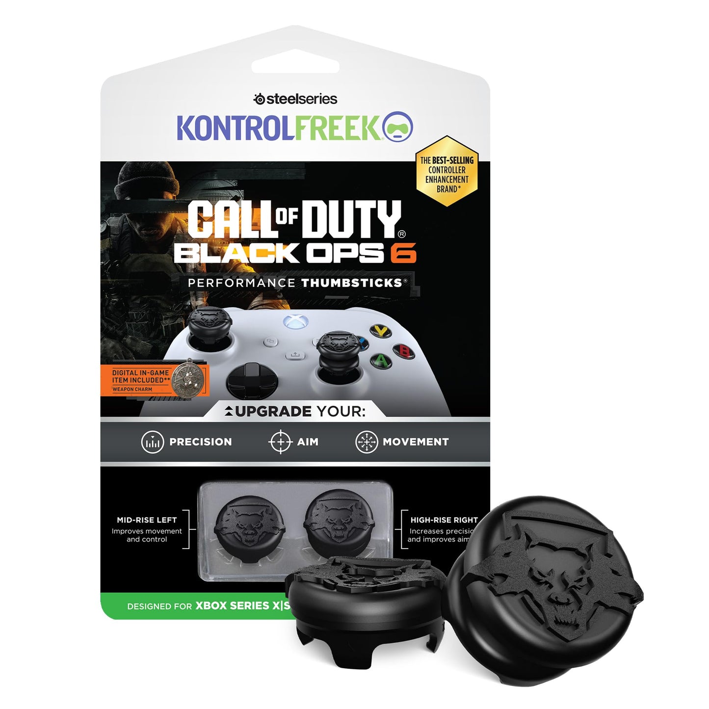 KontrolFreek Call of Duty: Black Ops 6 Performance Thumbsticks for Xbox One and Xbox Series X | 1 High-Rise, 1 Mid-Rise | Black